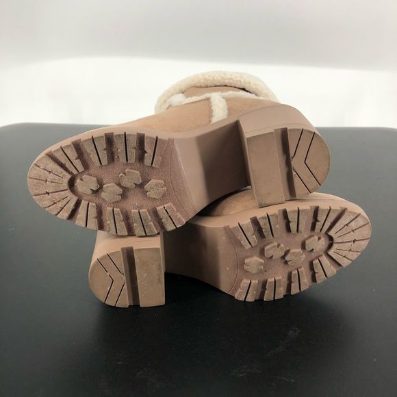 JustFab Taupe Ellie Faux Sherpa Trim Lug Sole Bootie - Picture 11 of 12